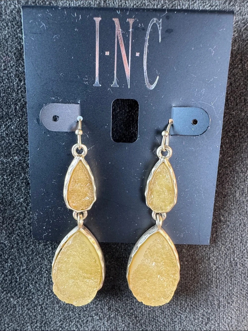 0345-INC International Concepts Gold-Tone Yellow Druzy Teardrop Dangle Earrings